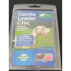 NIB ~ PETSAFE GENTLE LEADER Designer HEADCOLLAR & LEASH ~ DONUTS Print ~ LARGE